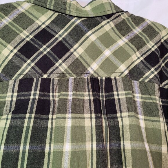 Time & Tru Women's Plaid Button-Up Long Sleeve Shirt Green & Black Small (4-6) - Picture 5 of 11